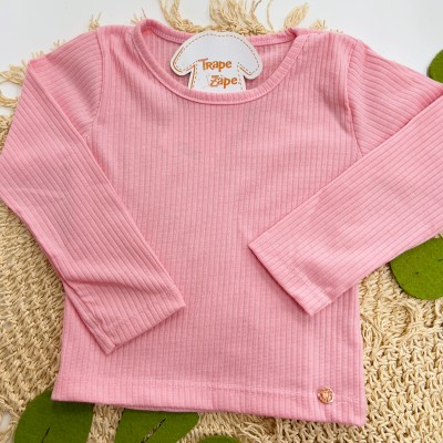  Inverno 2025 - Conj. Blusa Canelada e Calça Legging Floral - Rosa e Marinho